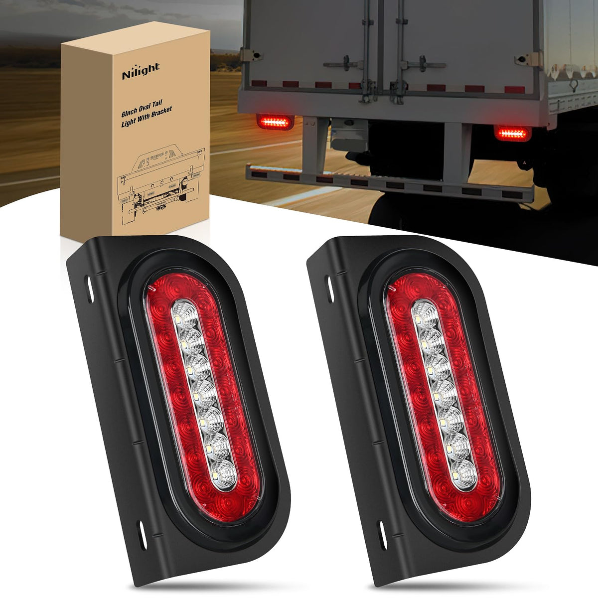 Nilight 6-inch oval tail light shows brake, turn, and running signals for safer night towing