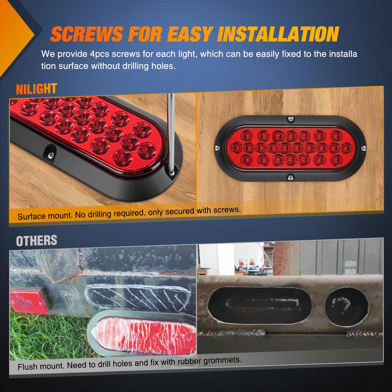 Nilight 6-inch oval tail light installation screws included for quick mounting.