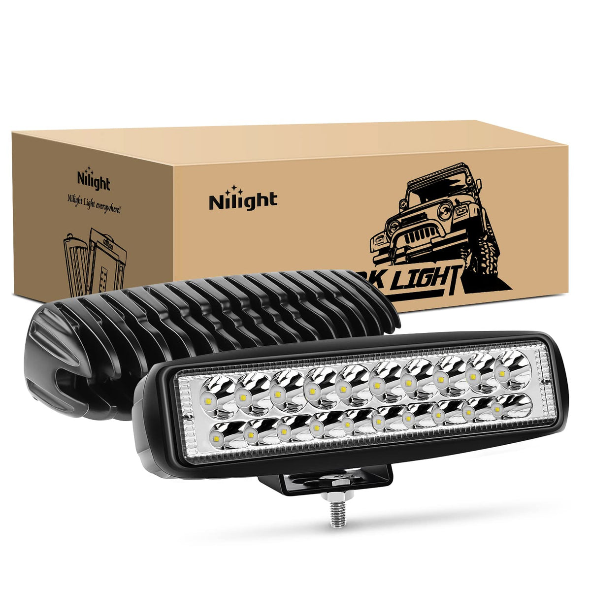 Nilight 6-inch spot light bar front view illuminates dark roads clearly at night.