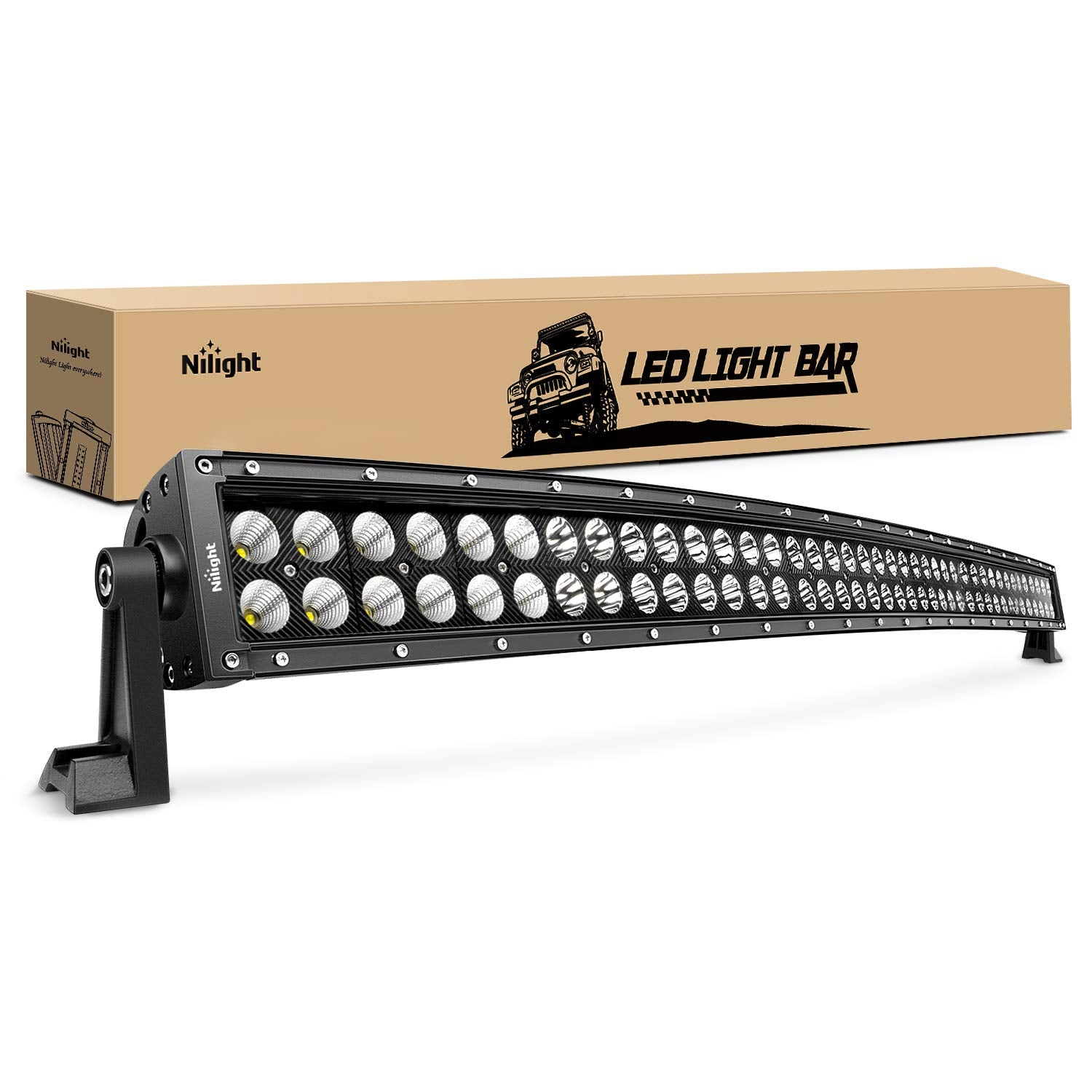 Nilight 71014C-A 42in spot-flood combo lamp close-up, rugged aluminum housing for off-road lighting.