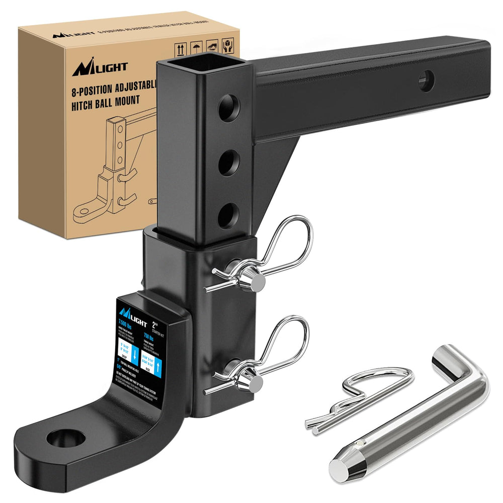 Nilight hitch ball mount engaged in a 2-inch receiver for versatile towing.