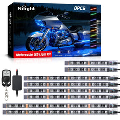 Nilight 8PCS motorcycle RGB LED light kit on bike for enhanced night visibility and style