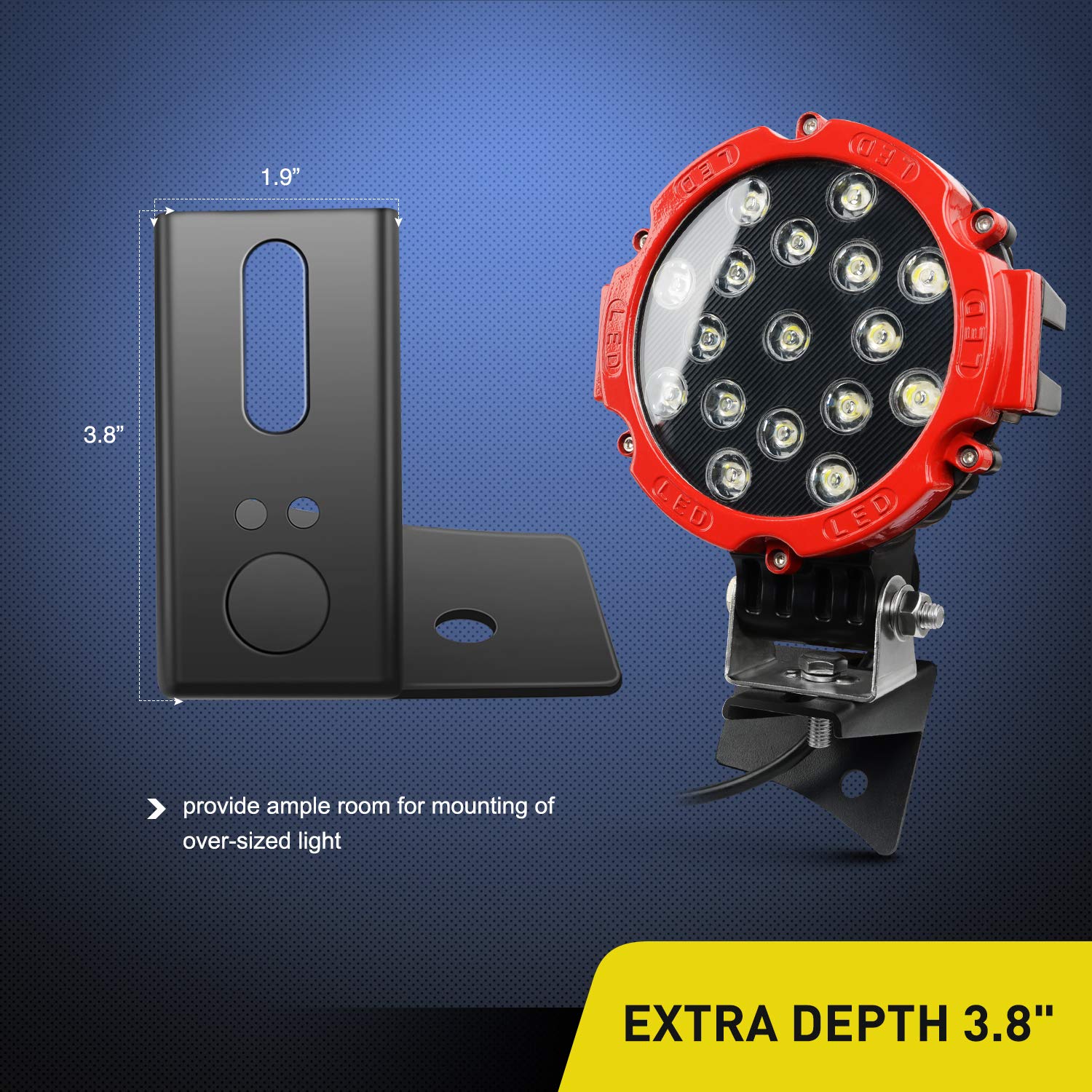 Nilight mounting plate offers ample room for oversized lights up to 7 inches.