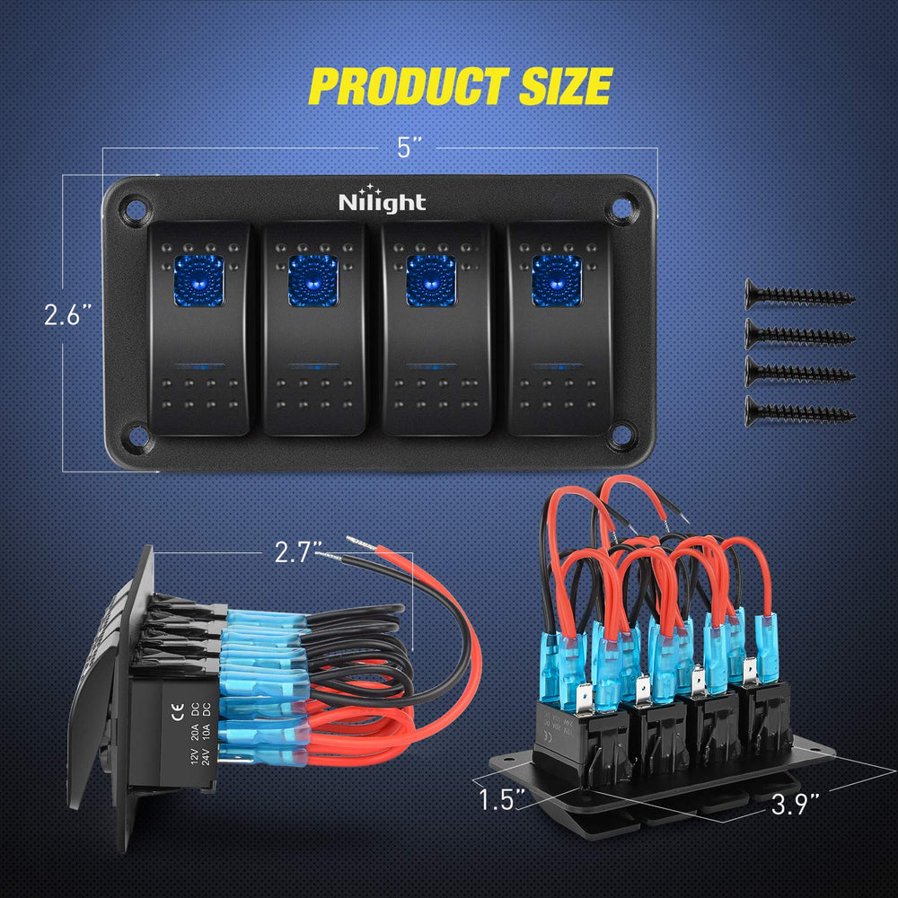 Nilight 90109D blue backlit switch close-up for night visibility