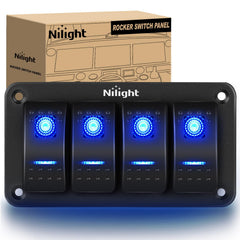Nilight 90109D four-gang panel front view shows compact dashboard fit