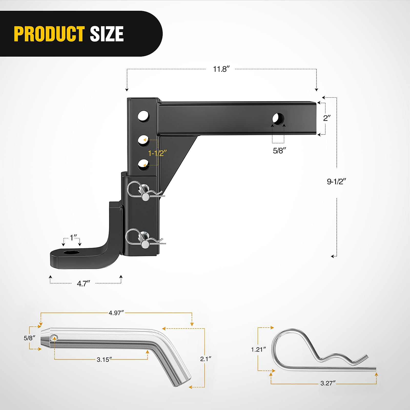 Nilight adjustable drop-rise range provides flexible setup for trailers.