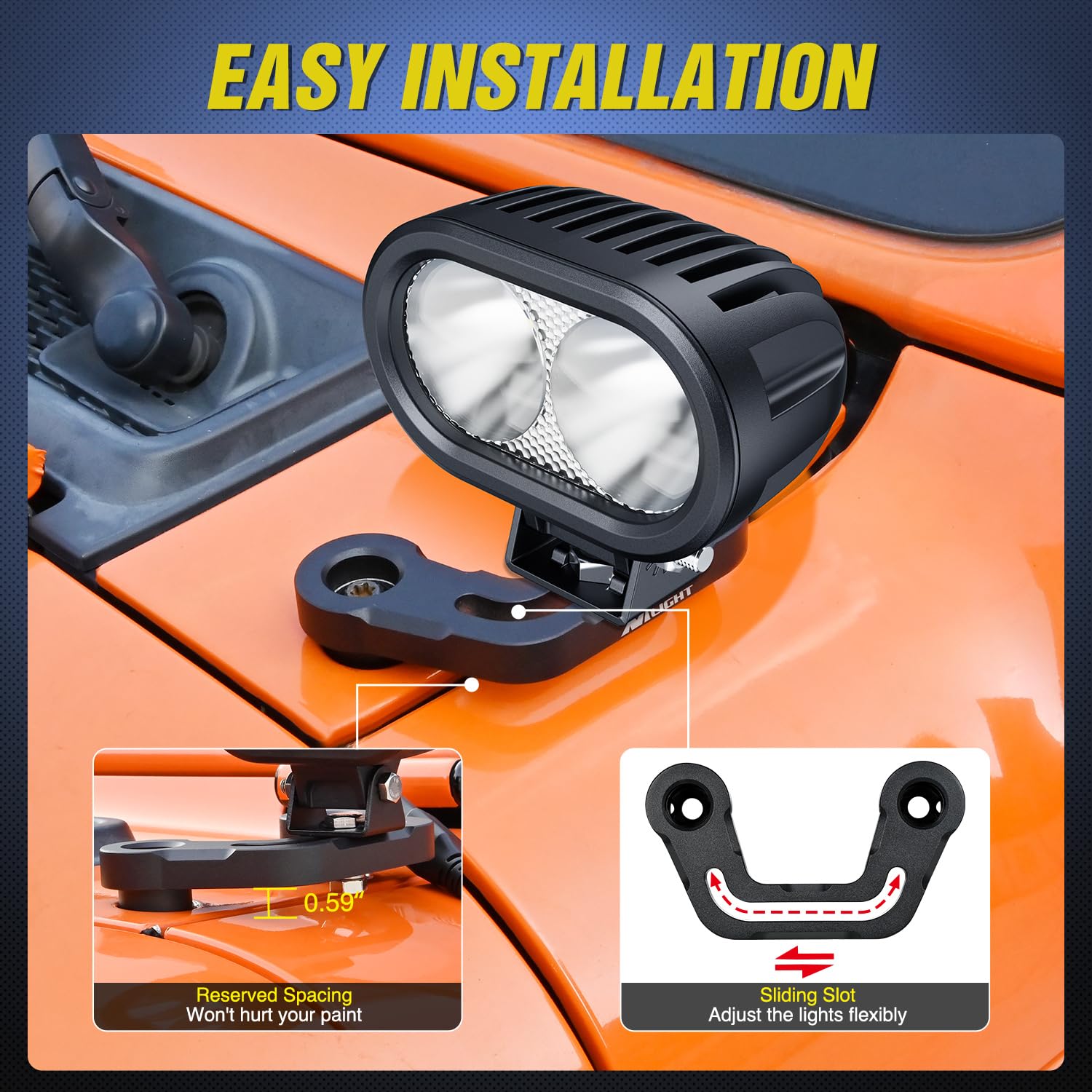 Nilight adjustable-pod-light-bracket with 80mm sliding for precise aiming.