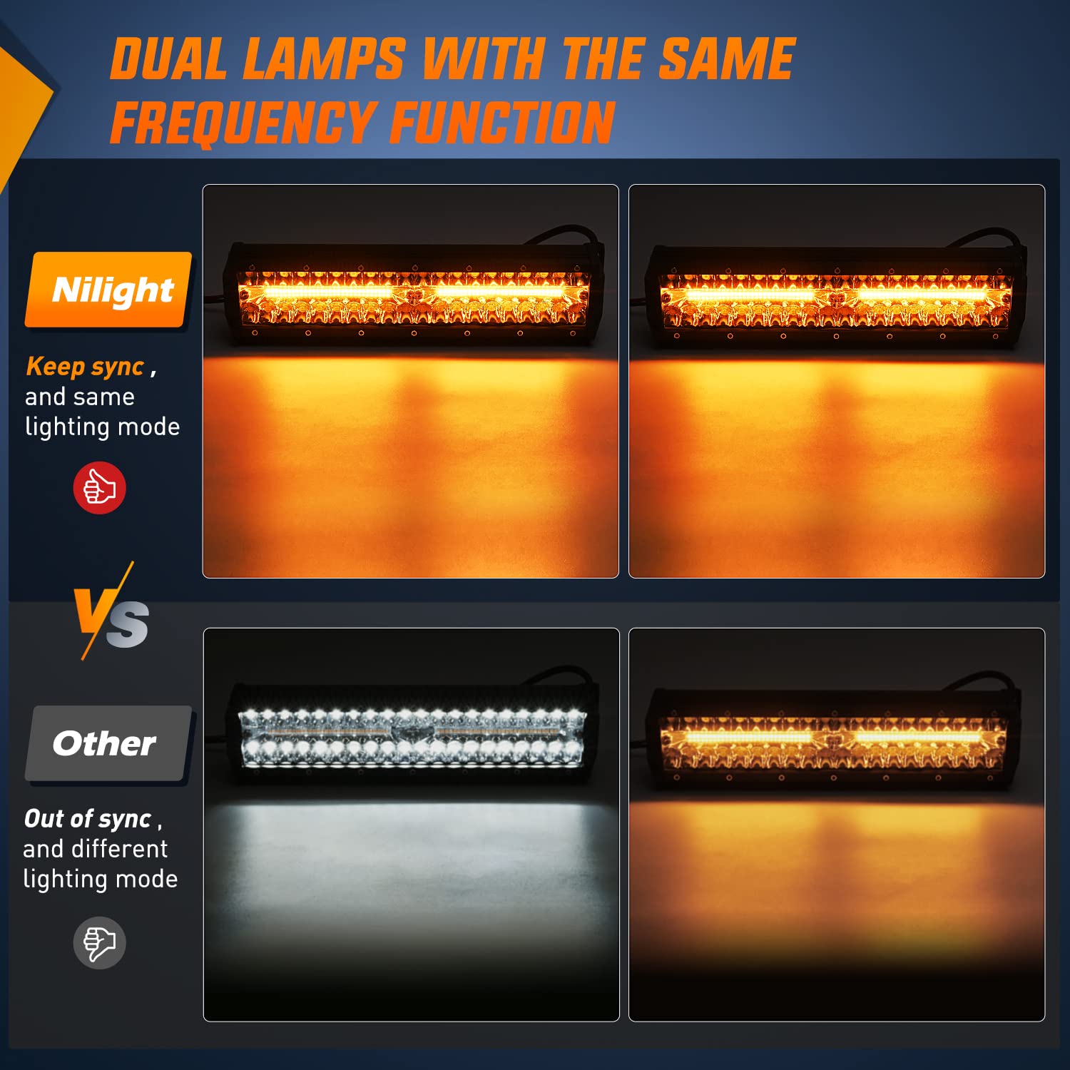 Nilight amber 60W pods right side for conspicuous signaling.