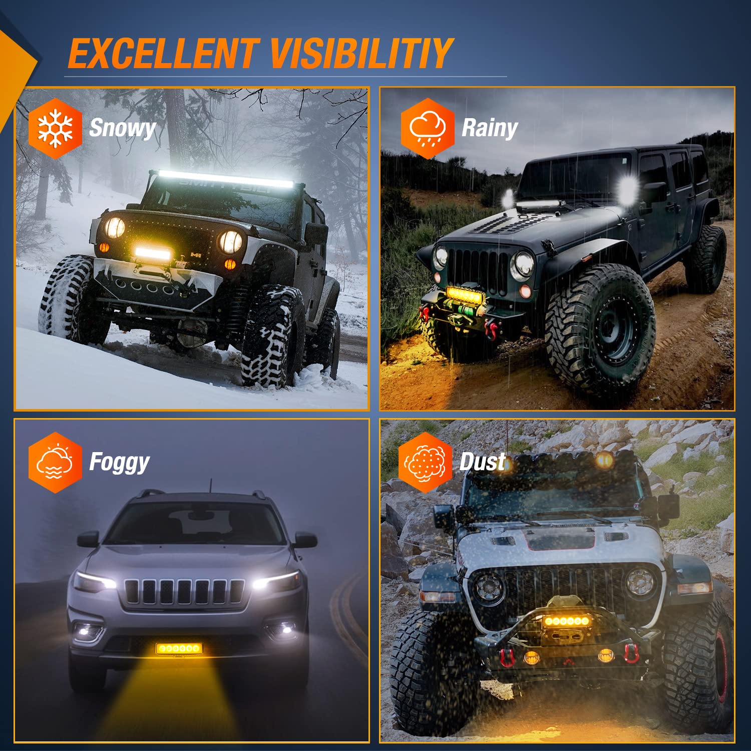 Nilight amber LED light bar rear view on a vehicle.