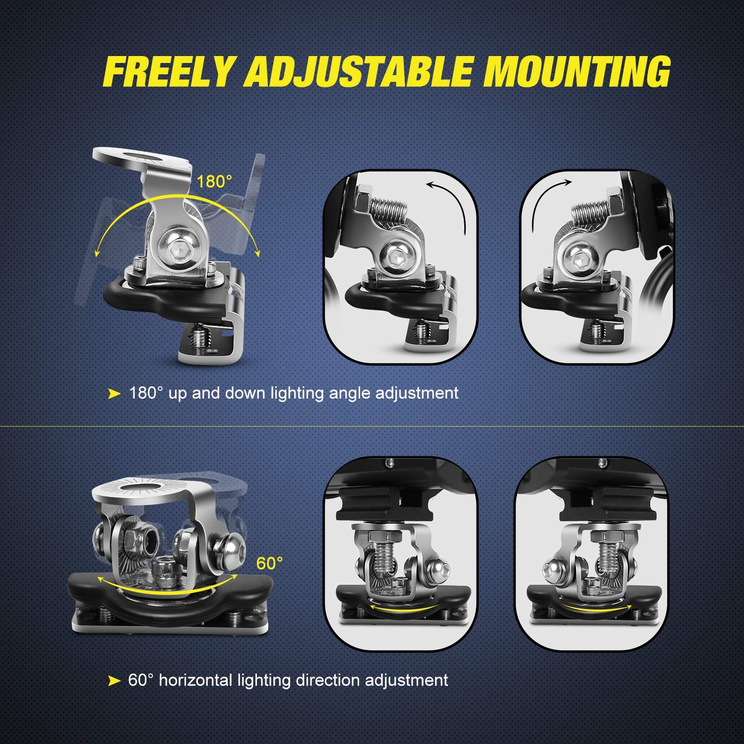 Nilight off-road lighting mount on hood pillar enables flexible aiming.