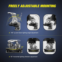 Nilight off-road lighting mount on hood pillar enables flexible aiming.