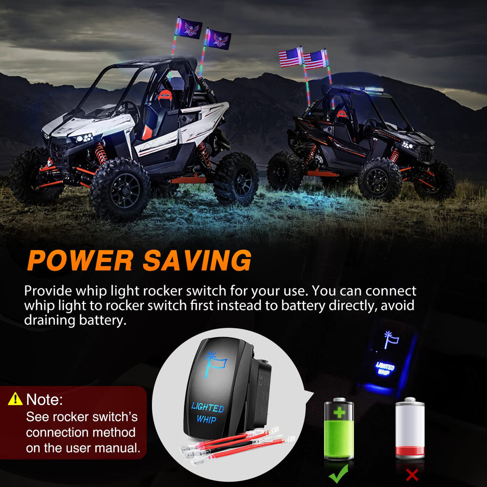 Nilight rocker switch option protects battery while using whip lights.
