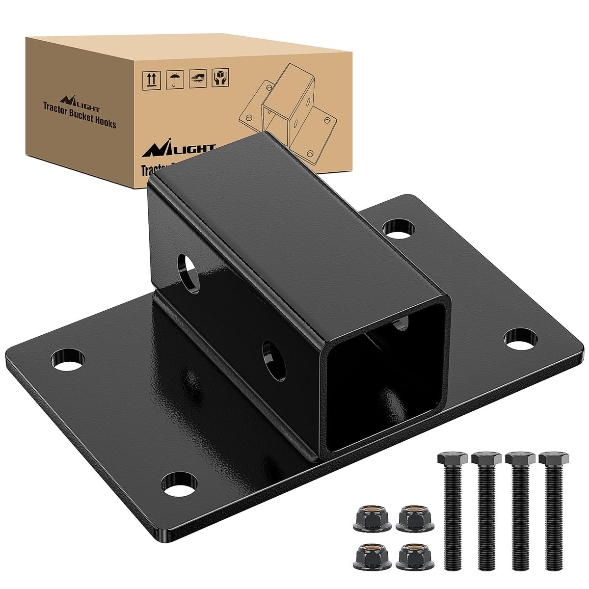 Nilight bolt-on tractor bucket receiver ready for 2-inch trailer attachments