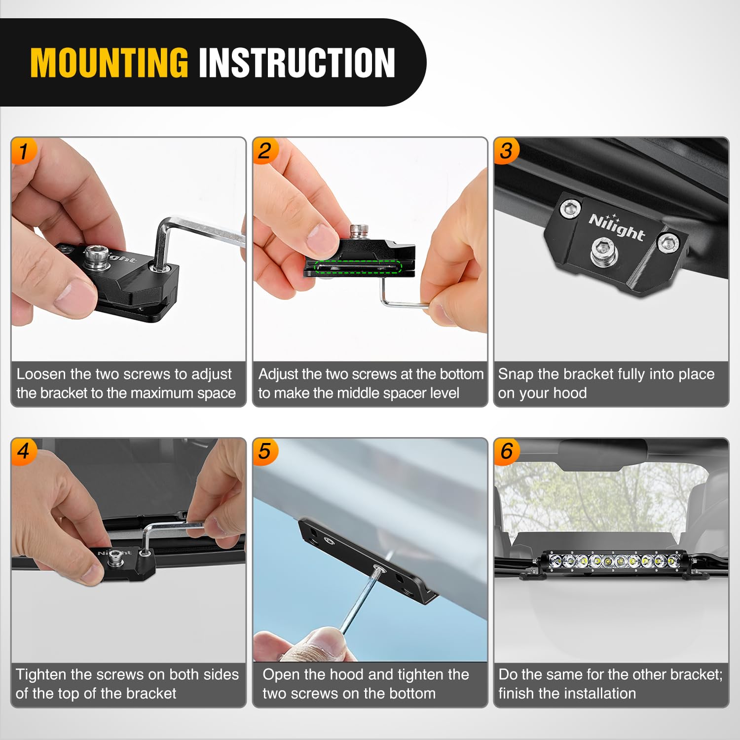 Nilight bracket hardware pack included for quick installation