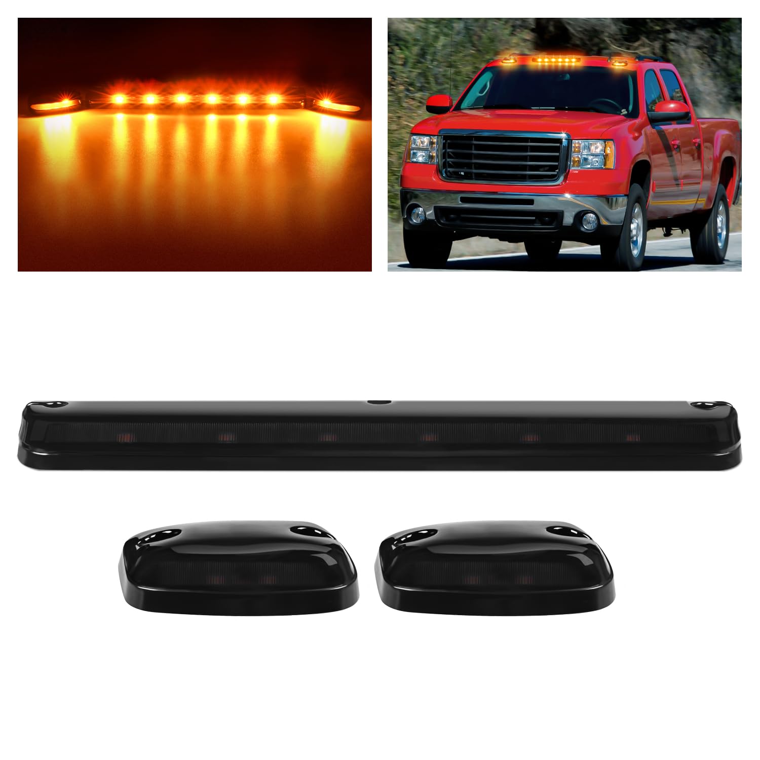 Nilight cab marker light with smoke lens amber for Silverado, 3pc kit boosts visibility.