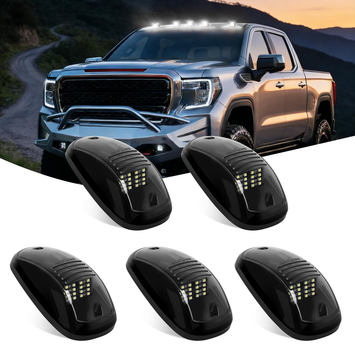 Nilight cab roof marker light 16-LED smoked lens provides high visibility at night.