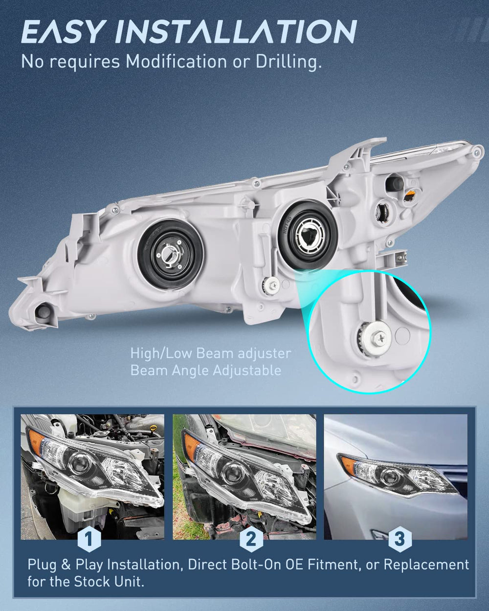 Nilight Camry headlight packaging includes user manual