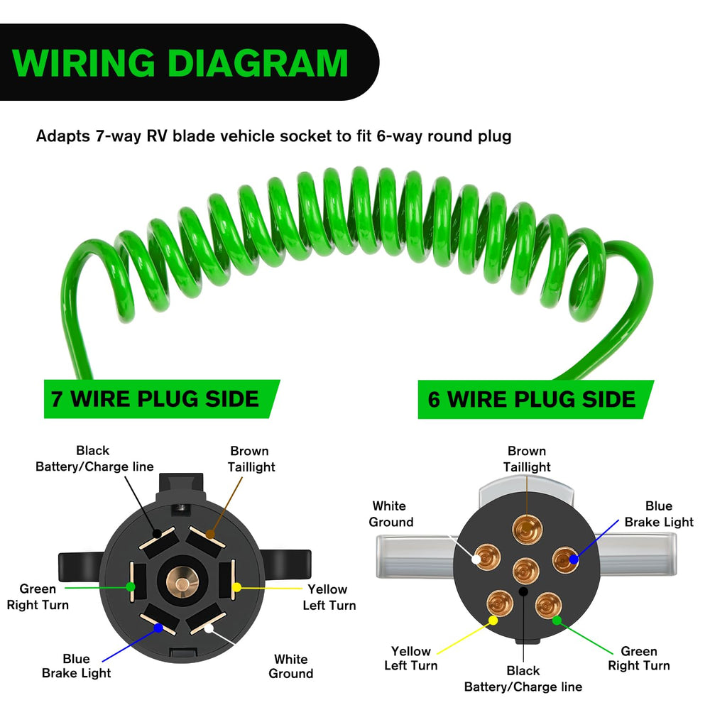 Nilight coiled cable extended to eight feet for flexible trailer wiring.