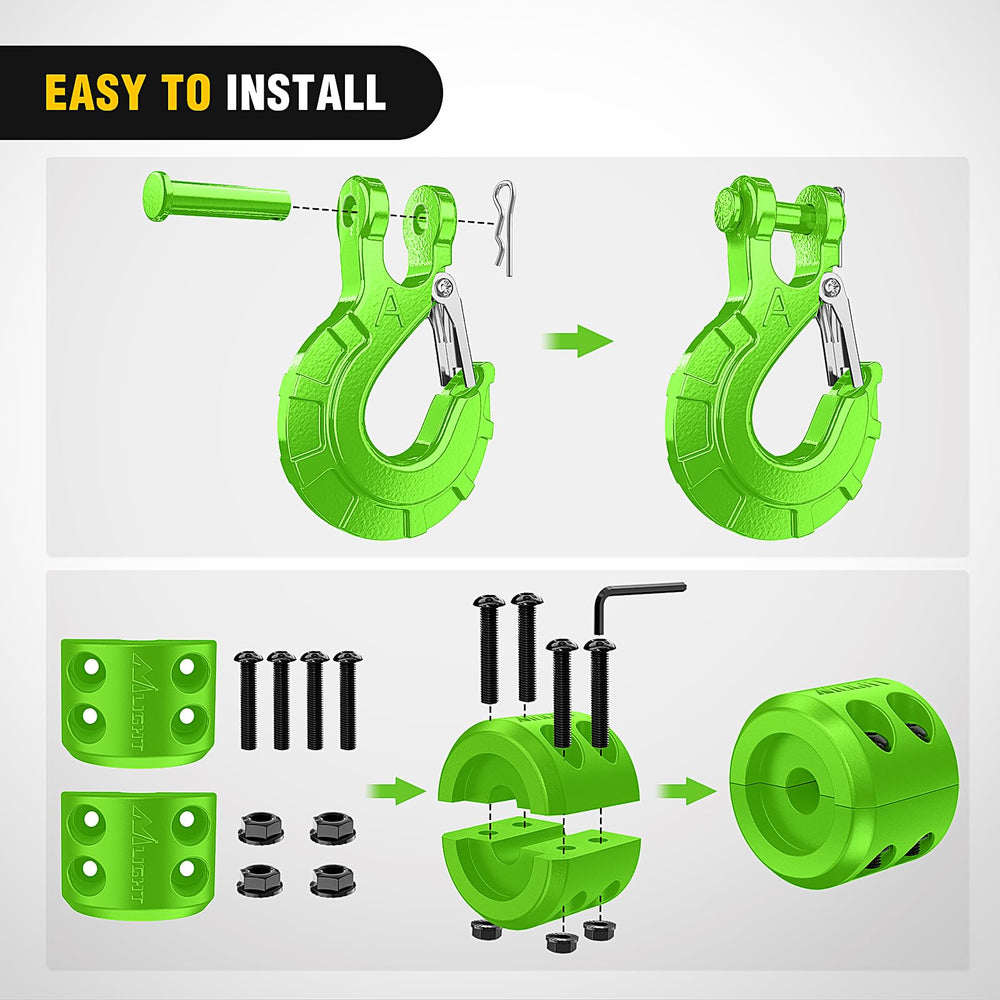 Complete recovery kit includes clevis hook and fasteners