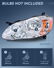 Nilight Corolla headlight, passenger side chrome housing with amber reflector for safer oncoming traffic.
