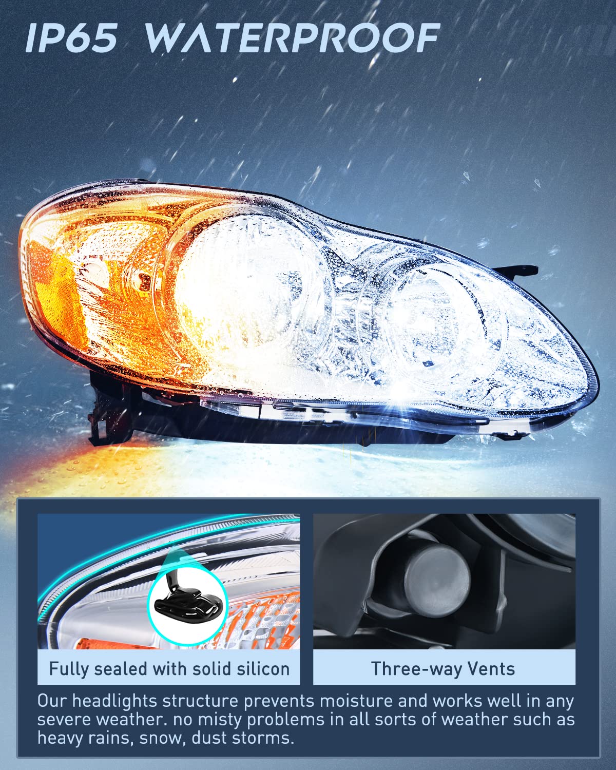 Nilight Corolla headlight provides wide illumination for better lane visibility.