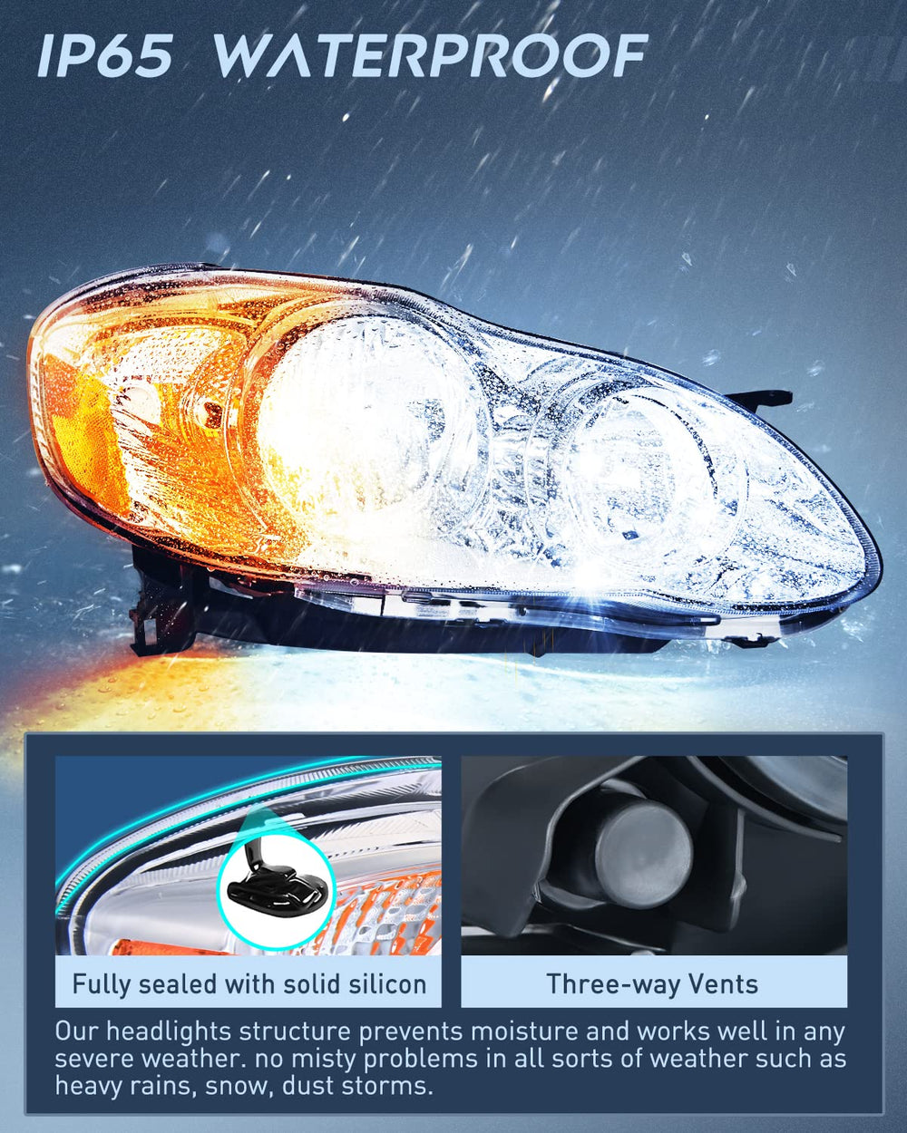Nilight Corolla headlight provides wide illumination for better lane visibility.