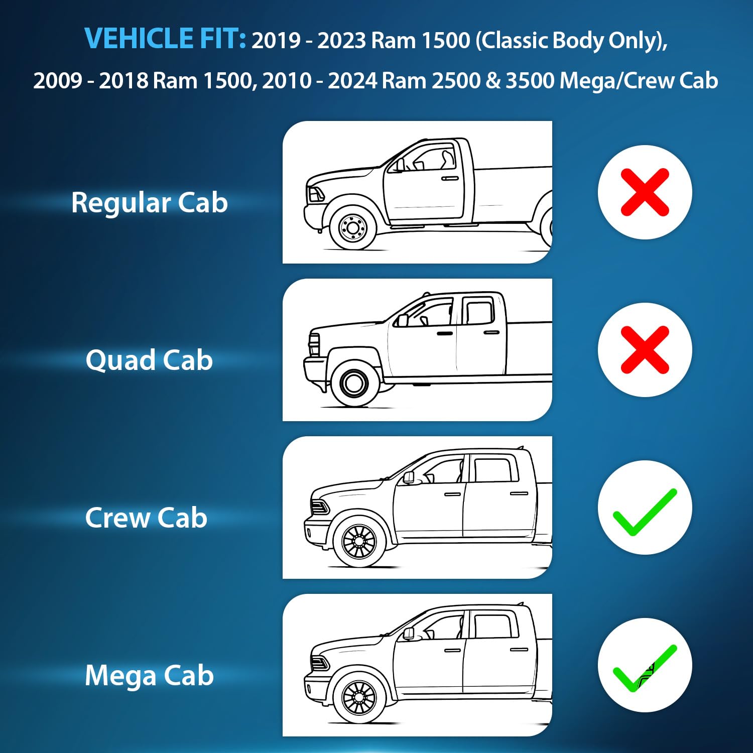 Nilight crew cab rain guards on Ram 1500 enhance exterior styling and protection