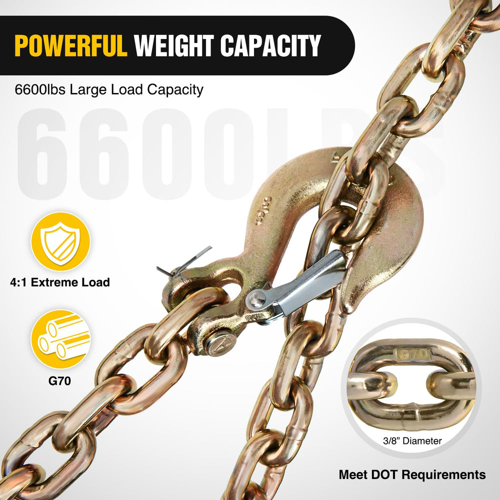 Nilight chains crossed under the coupler for added protection while towing.