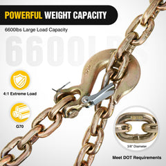 Nilight chains crossed under the coupler for added protection while towing.