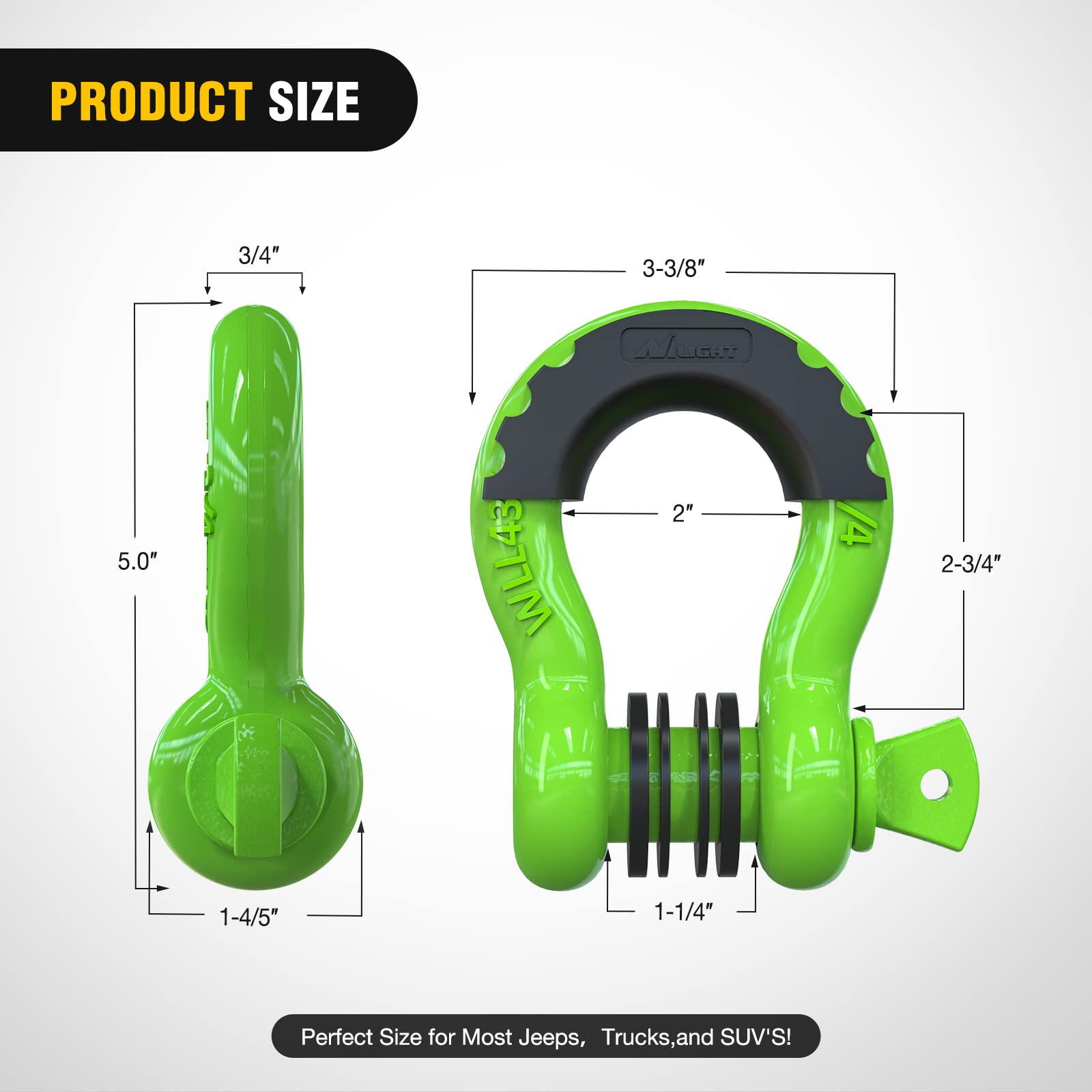 Nilight D-ring shackle with rubber isolators reduces rattling and protect paint.