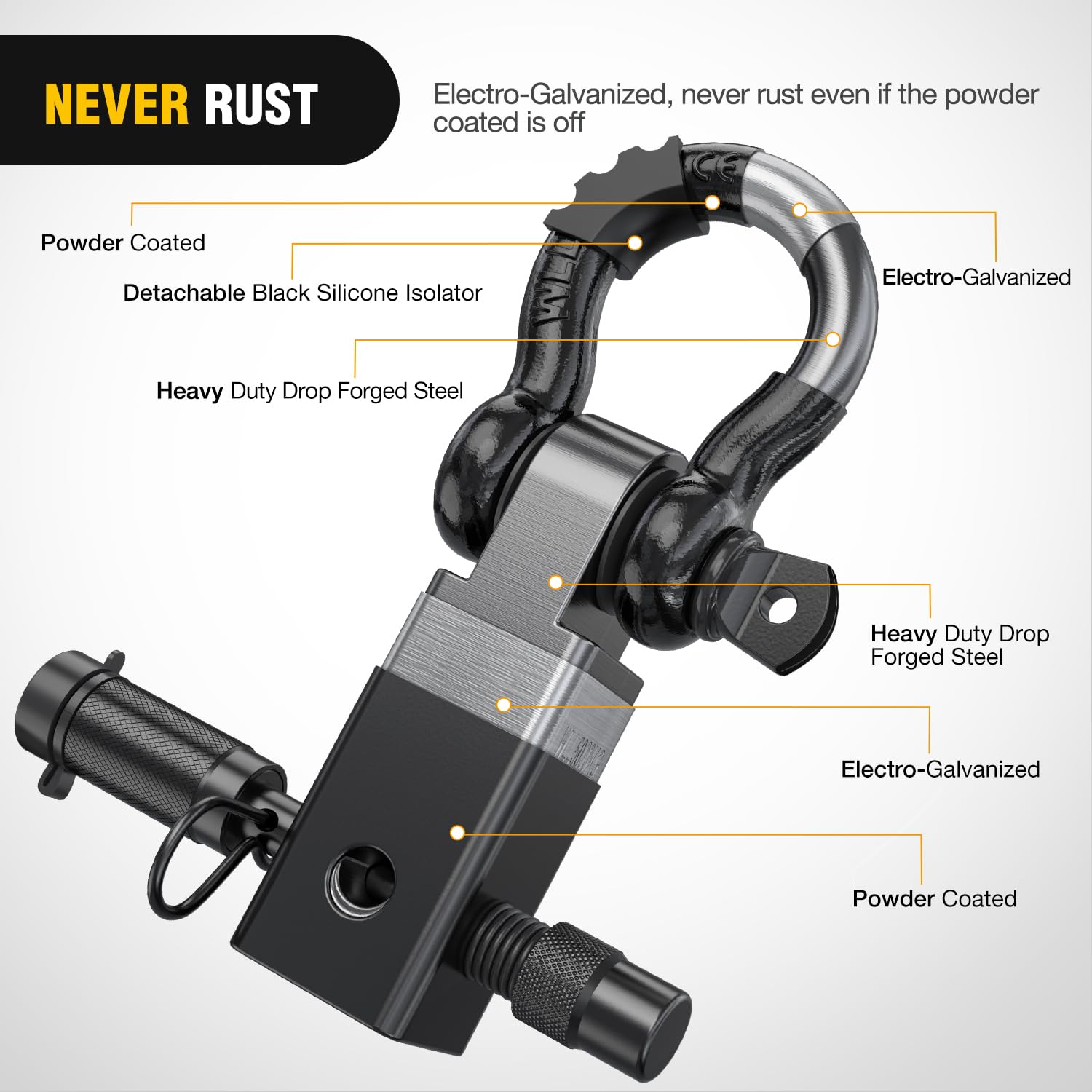 Nilight anti-theft D-ring shackle with isolator protects bumper finish during recovery.