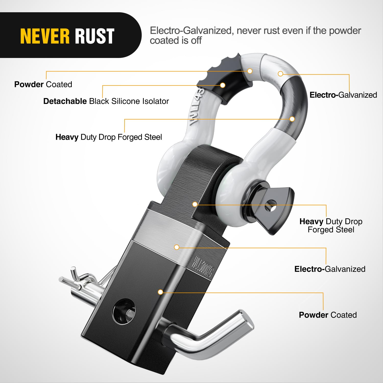 Nilight D-ring with isolator and washers reduces rattling and protects bumper finish