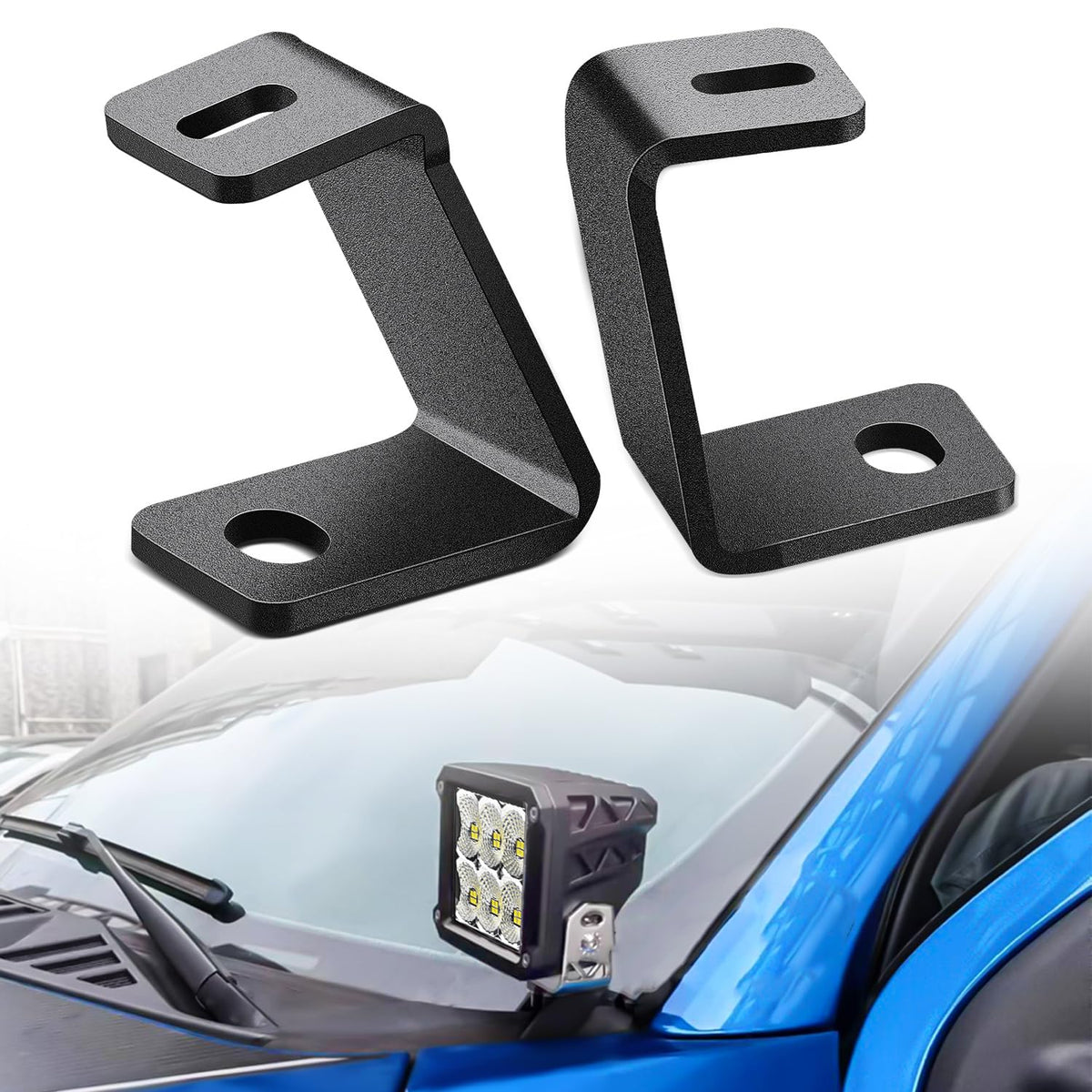 Nilight ditch light bracket mounted on F-150 hood, left front, for improved visibility