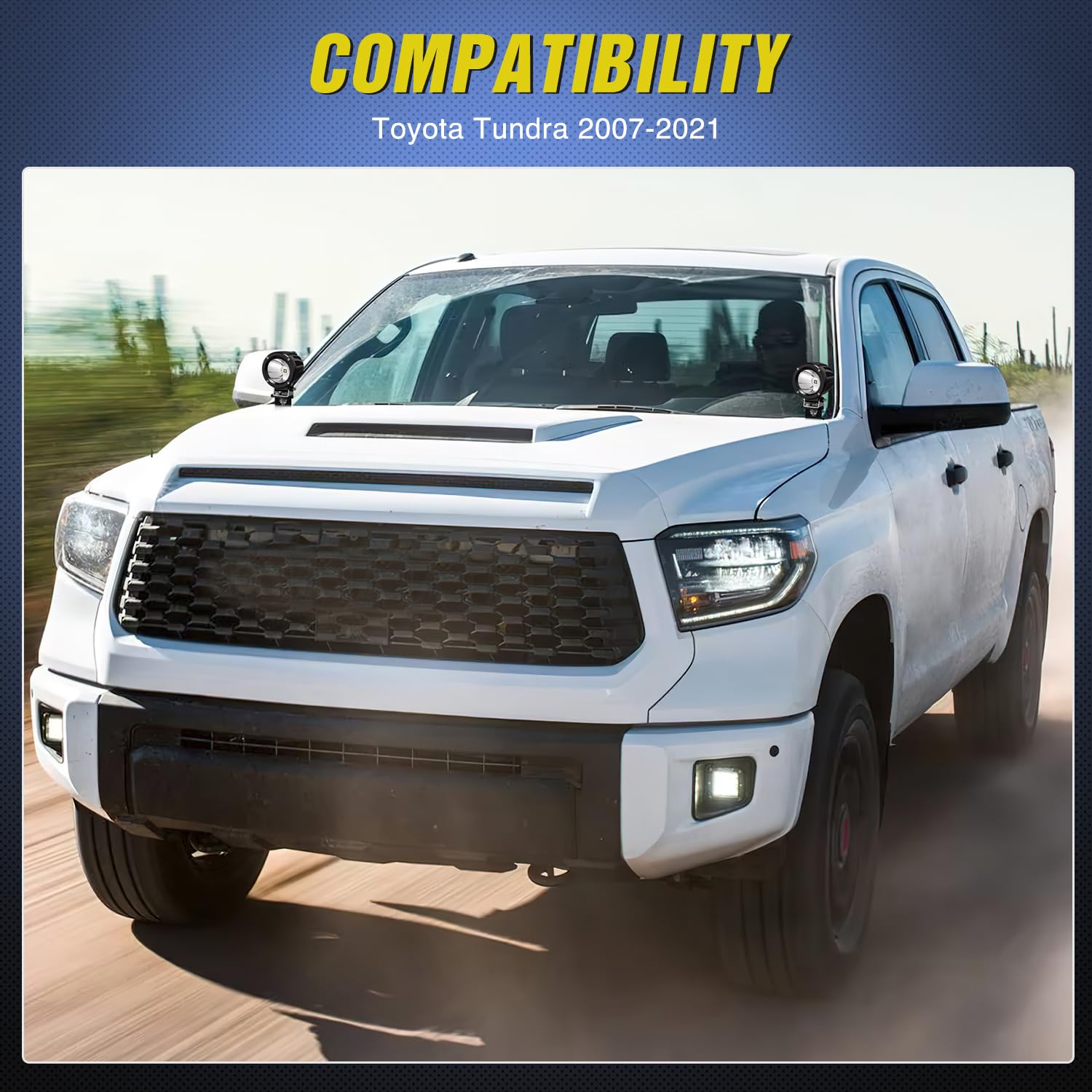 Nilight LED pods mounted on Toyota Tundra using the brackets for trail-ready lighting.