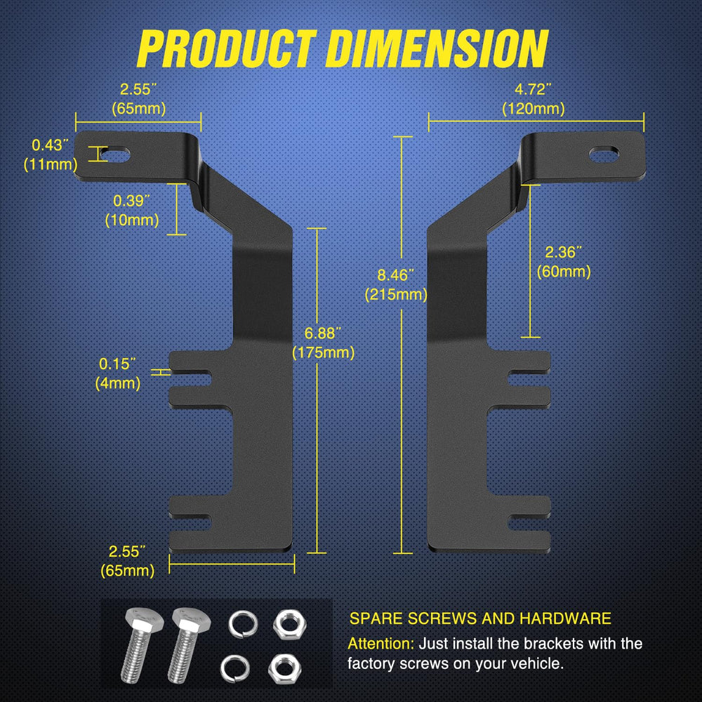 Nilight pack includes two brackets and spare hardware for quick replacements