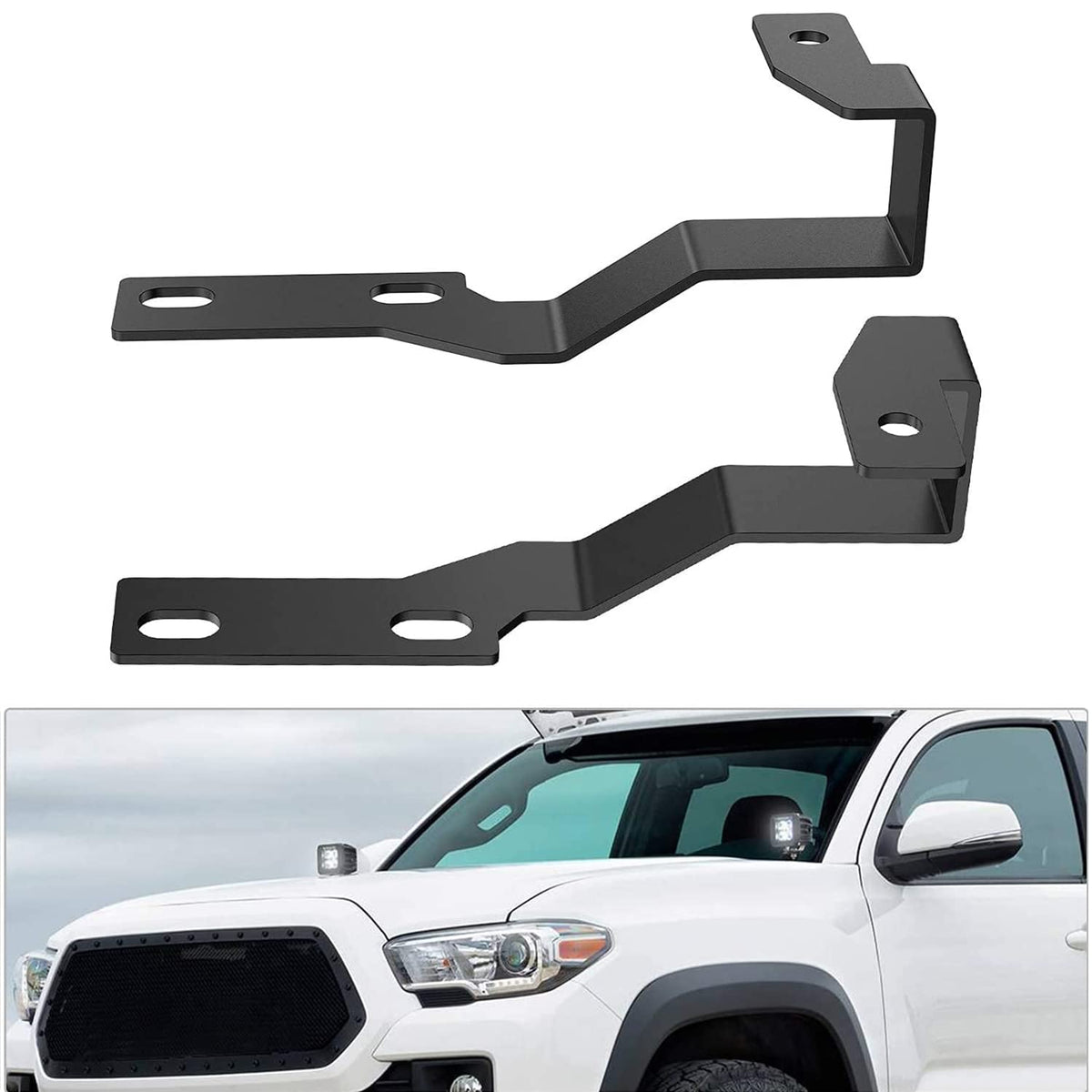 Nilight ditch light brackets mounted on a 2nd Gen Tacoma a-pillar for stable off-road lighting.