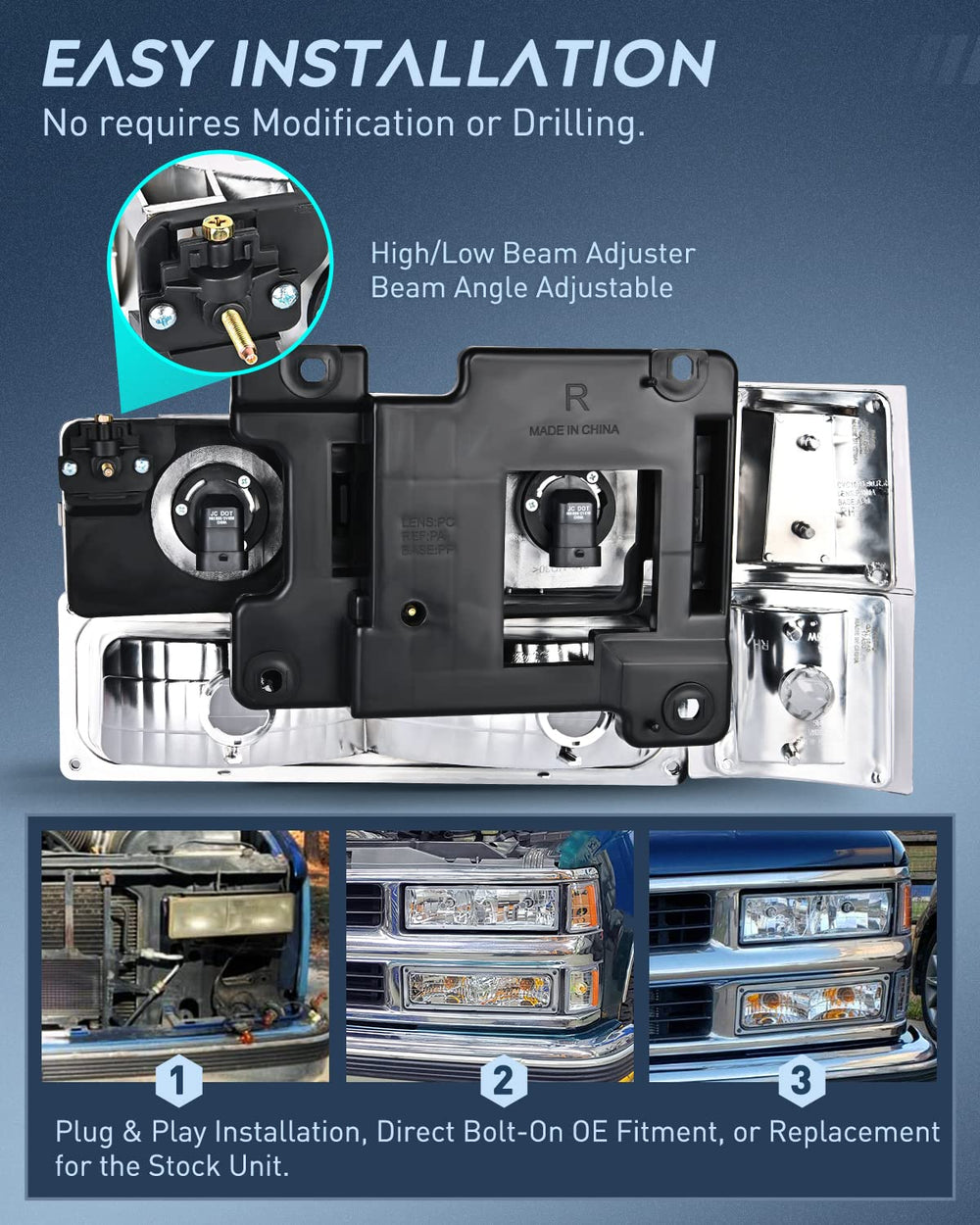 Nilight driver-side headlight for 1994-1998 Chevy improves road presence.