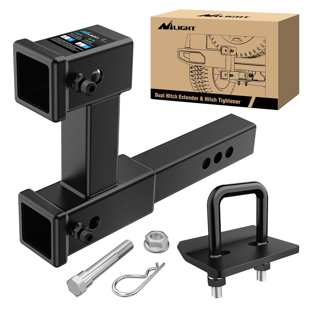 Nilight dual hitch extender with 10 inch extension for versatile towing and accessory mounting