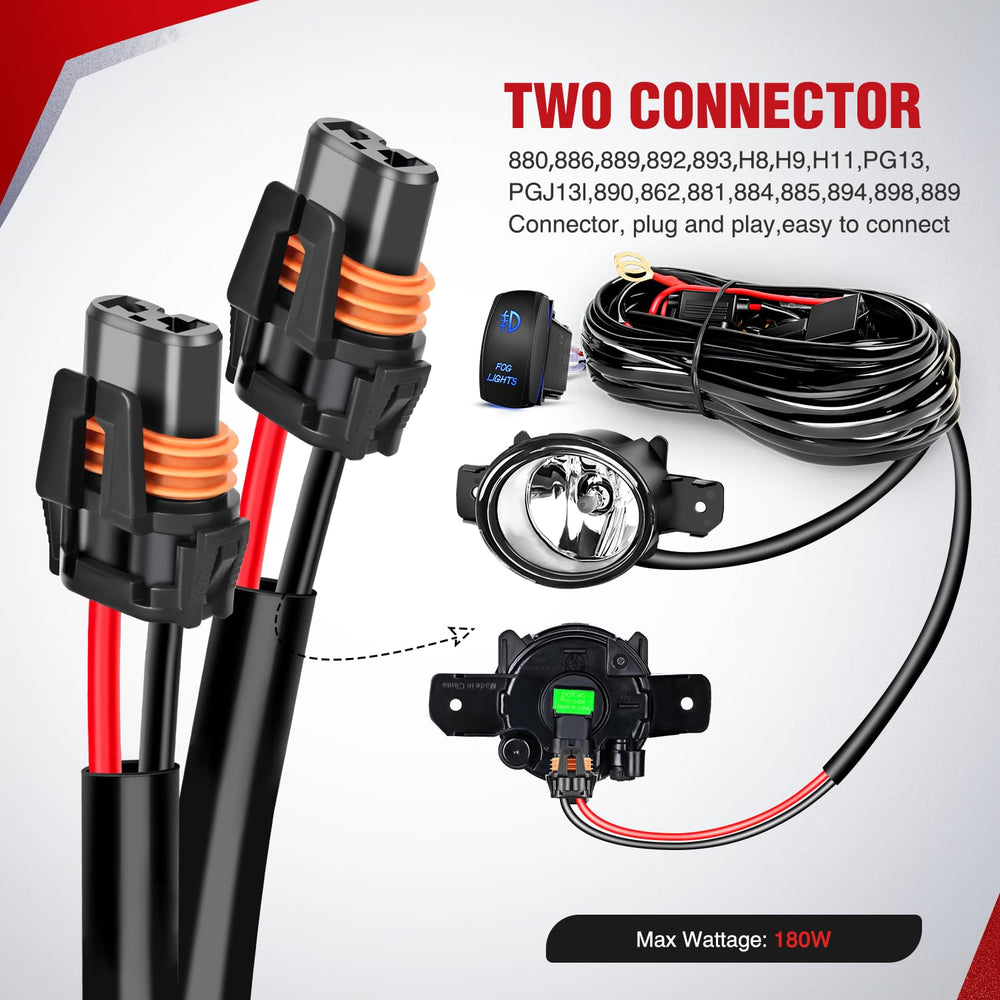 Nilight dual light outputs with extendable wiring for flexible fog light setup.