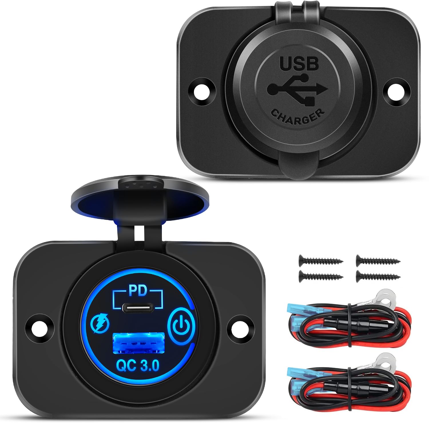 Nilight dual-port USB outlet panel with Type-C and QC3.0 for fast charging.
