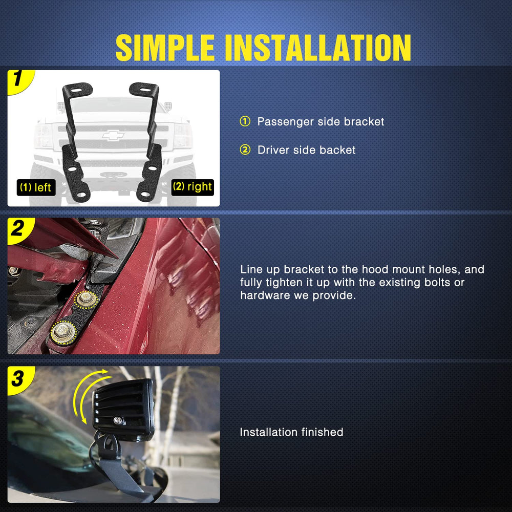 Nilight easy installation steps for ditch light brackets on GM trucks.