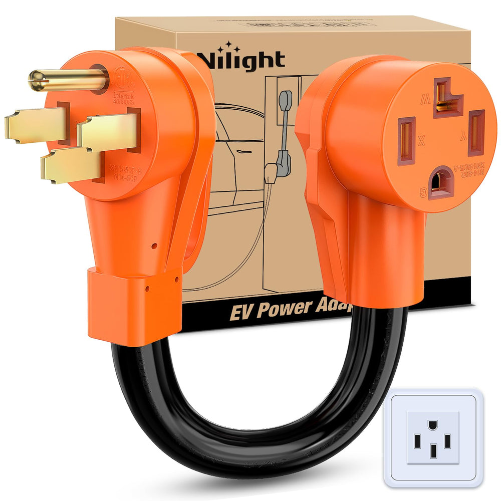 Nilight EV dryer adapter front view showing 50A to 30A conversion for home charging