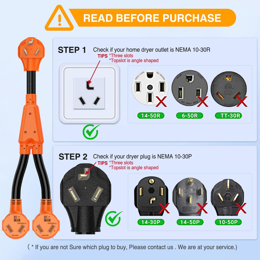 Nilight EV Dryer Y Splitter converts 10-30P to two 10-30R outlets