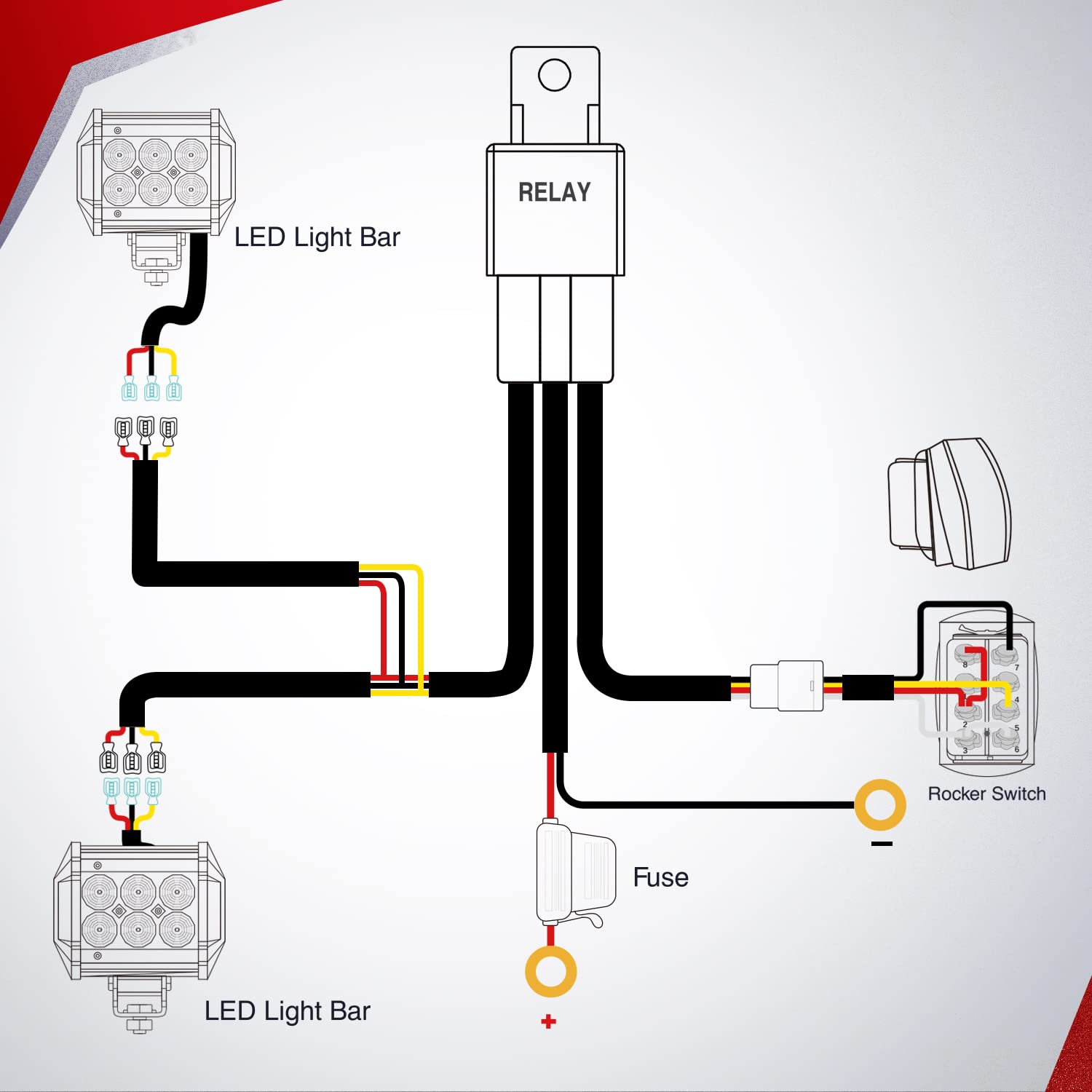 Nilight extendable 12ft wiring harness allows flexible routing for multiple light bars.