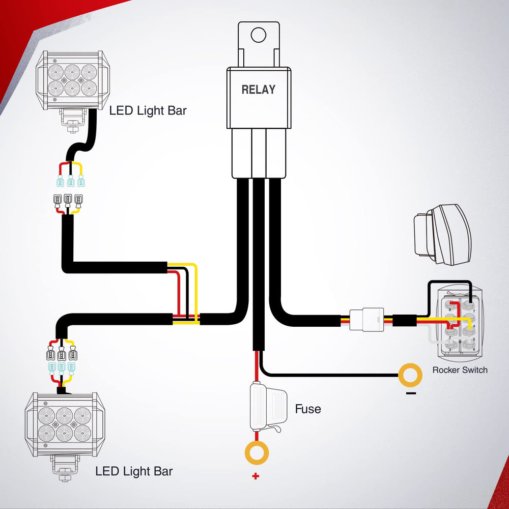 Nilight extendable 12ft wiring harness allows flexible routing for multiple light bars.