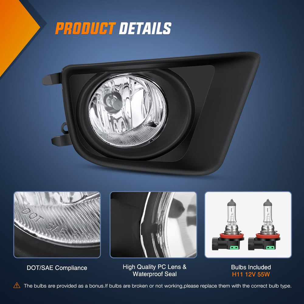 Nilight fog lights assembly for Toyota Tacoma 2012-2015 passenger side improves night visibility