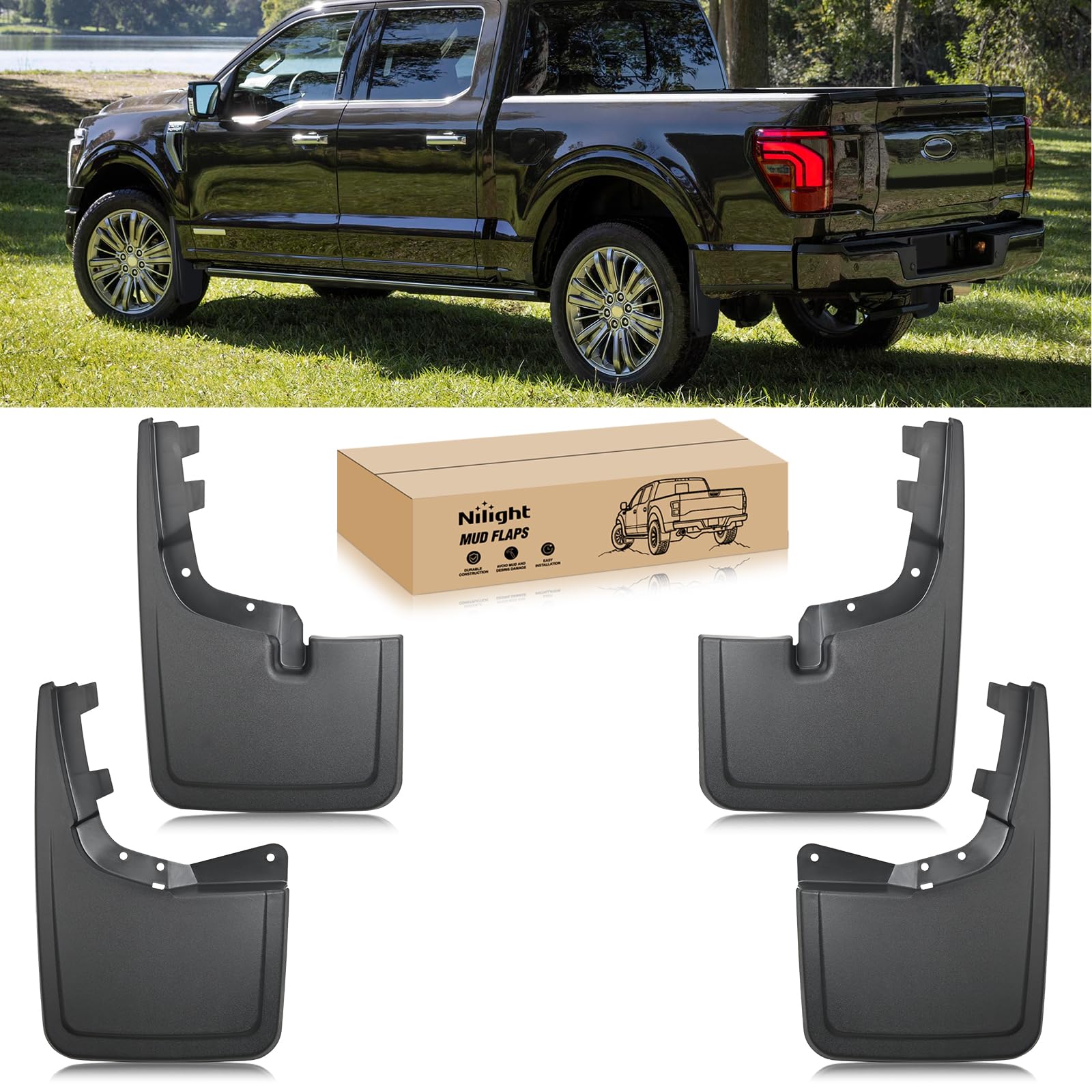 Nilight Ford F-150 mud flap front-left protects against mud and road debris on rugged trips.