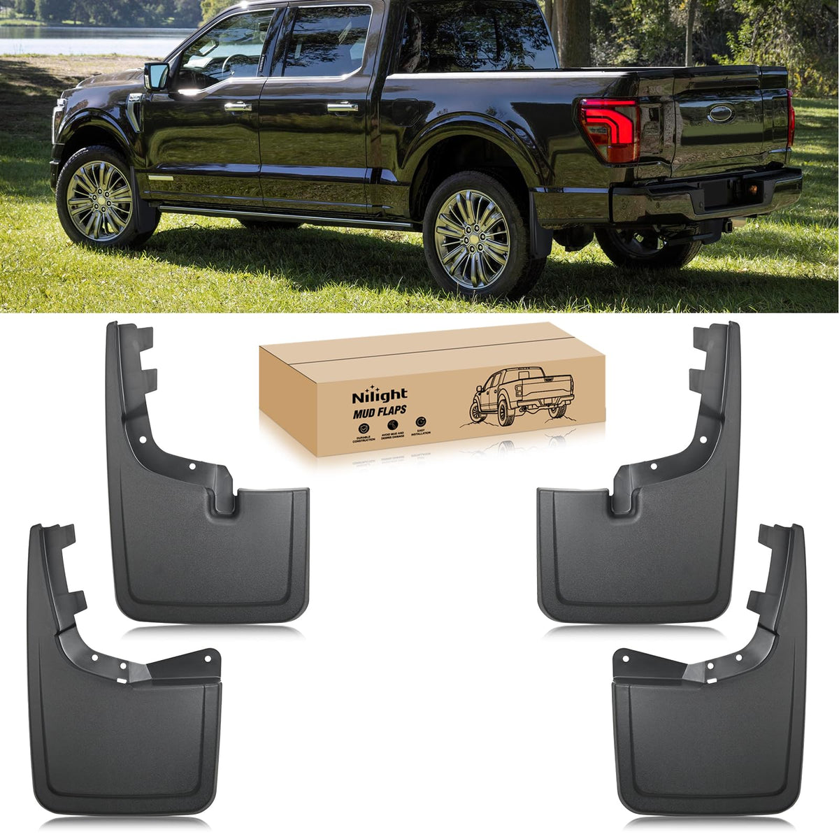 Nilight Ford F-150 mud flap front-left protects against mud and road debris on rugged trips.