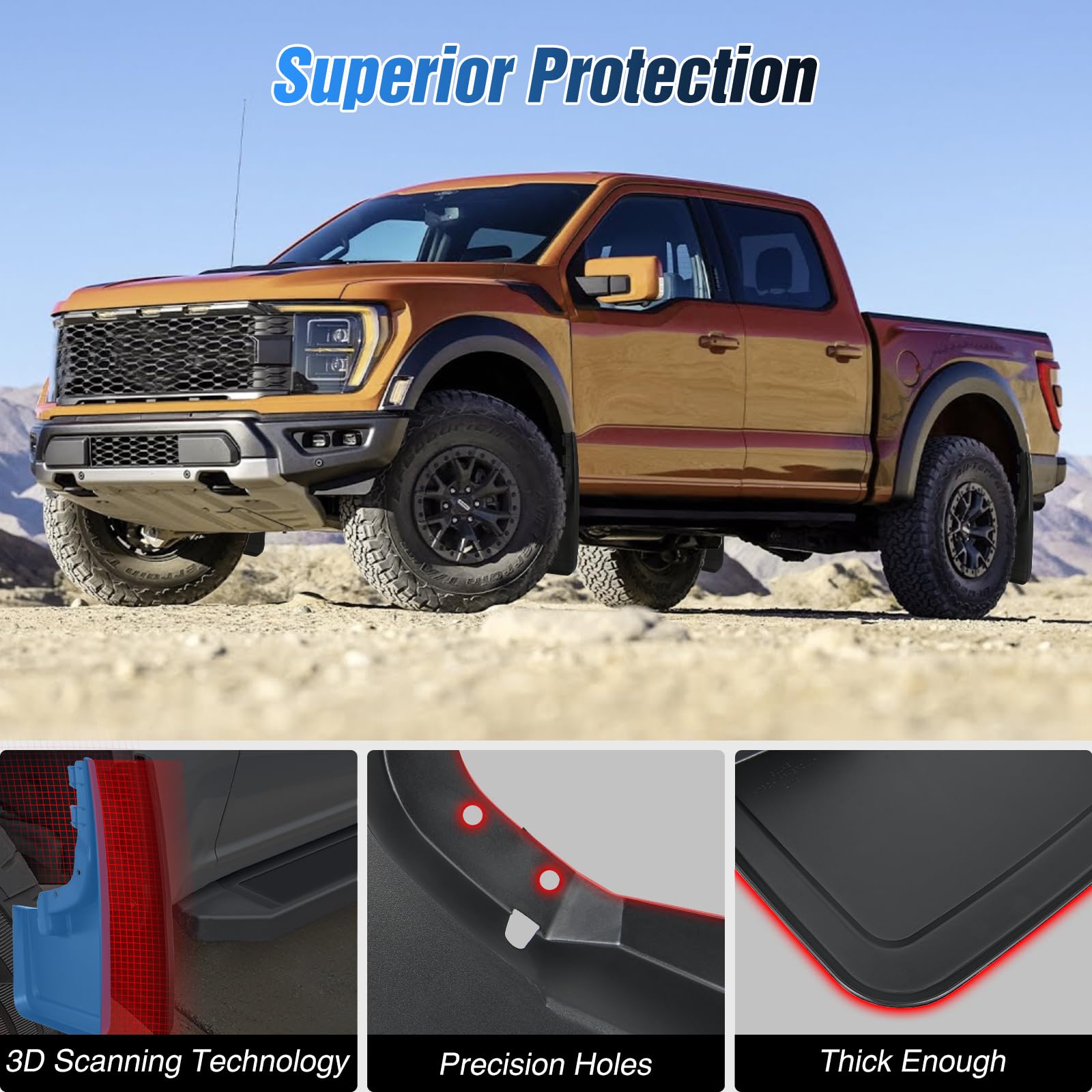 Nilight Ford F-150 mud flap rear-right prevents debris kick-up and protects paint behind rear wheels.