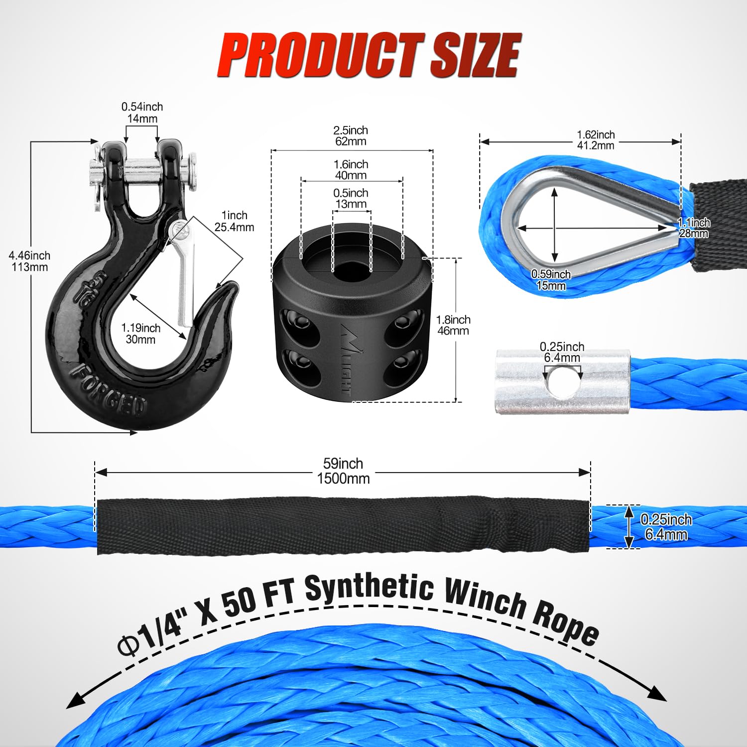Nilight forged steel hook with 13500lbs break strength for secure pulls.